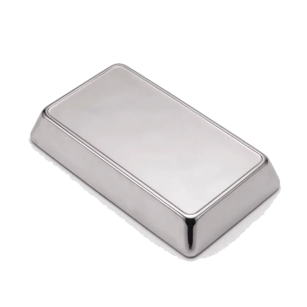 A silver bar, photographed against a plain ground.